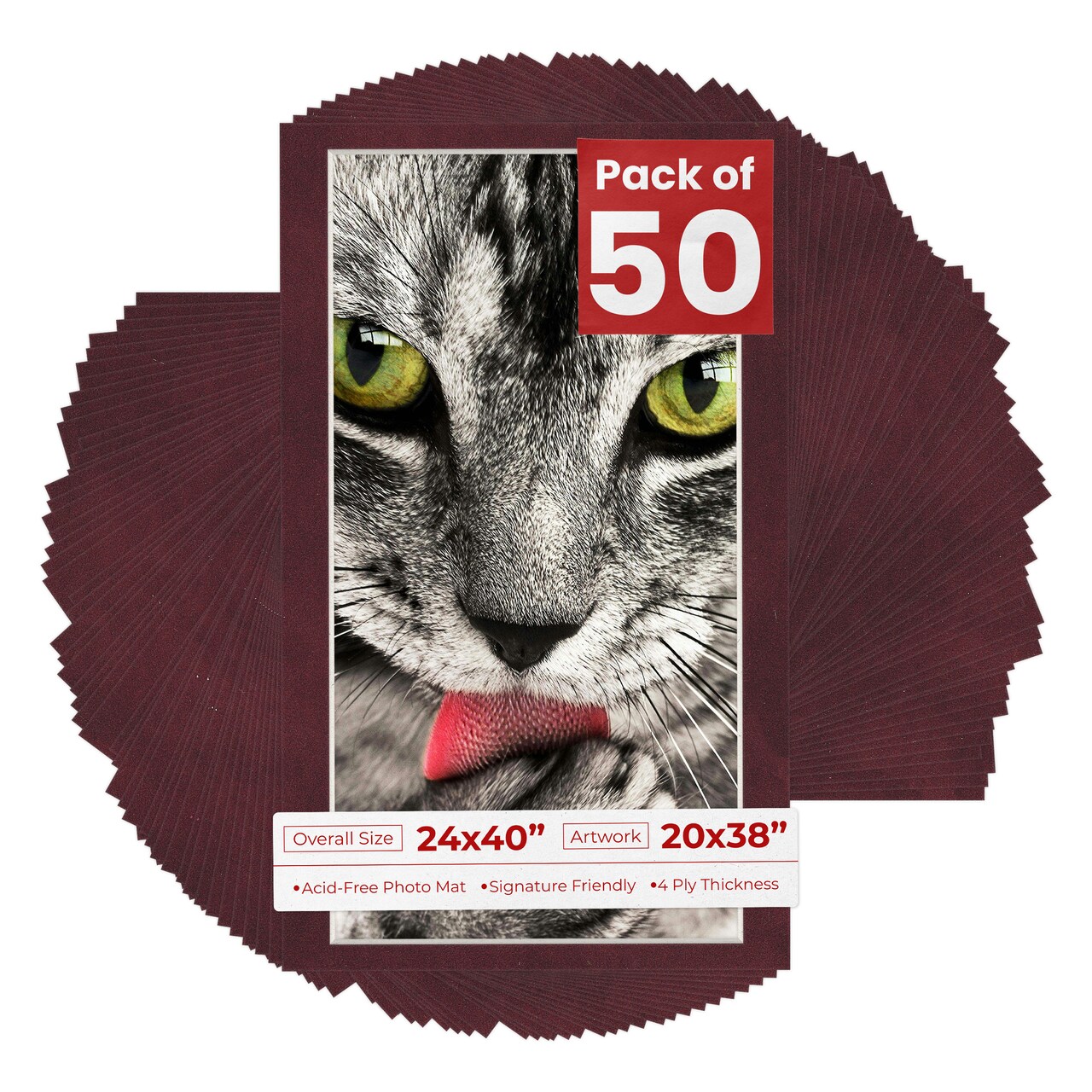 Dark Red Suede Mat Board for 24x40 Frames - Fits 20x38 Photos